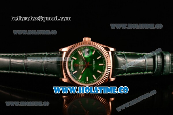 Rolex Day-Date Asia 2813/Swiss ETA 2836/Clone Rolex 3135 Automatic Rose Gold Case with Stick Markers and Green Dial (BP) - Click Image to Close